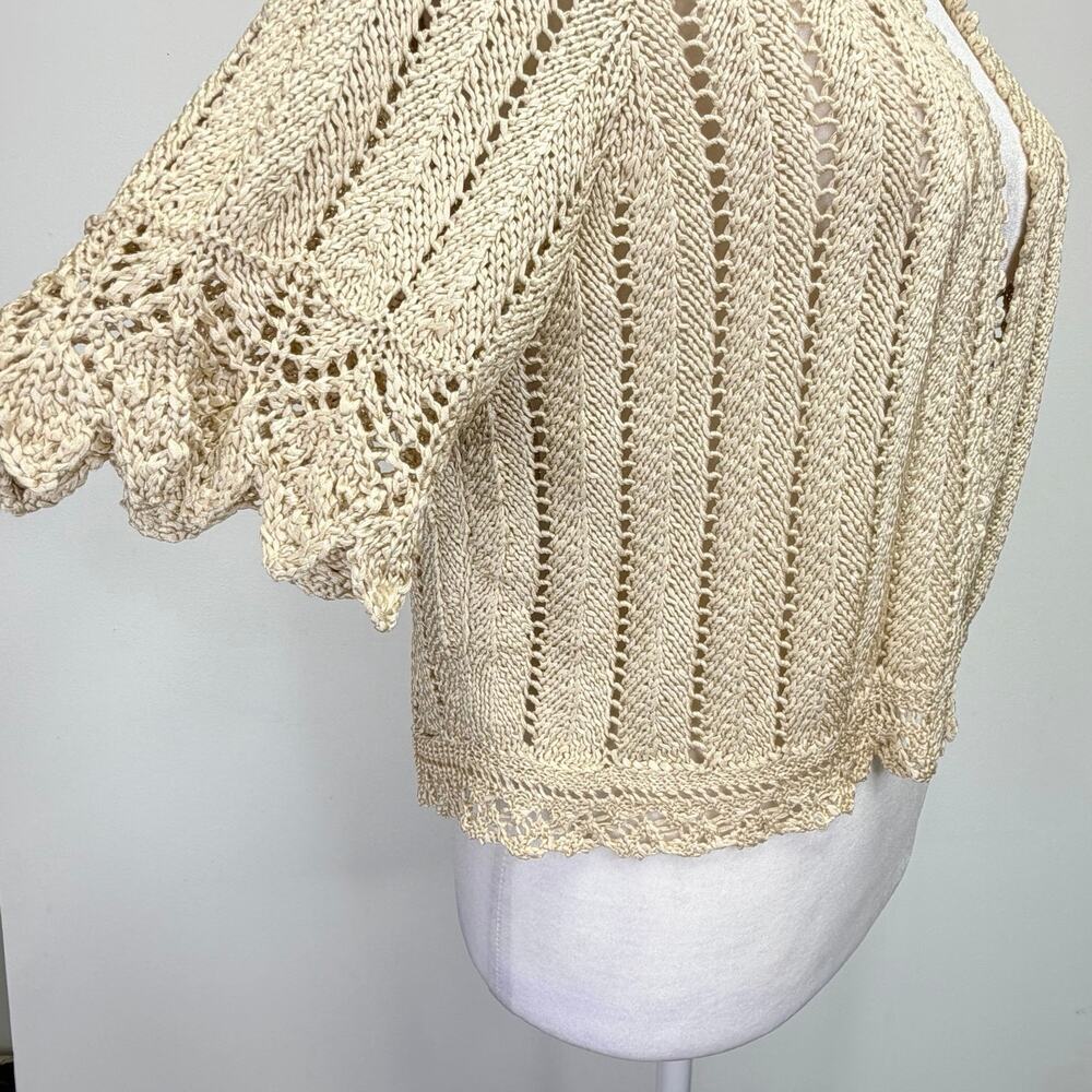 RALPH LAUREN Silk Crochet Cardigan Open Front Beige Womens L Cottagecore Boho - Picture 3 of 8